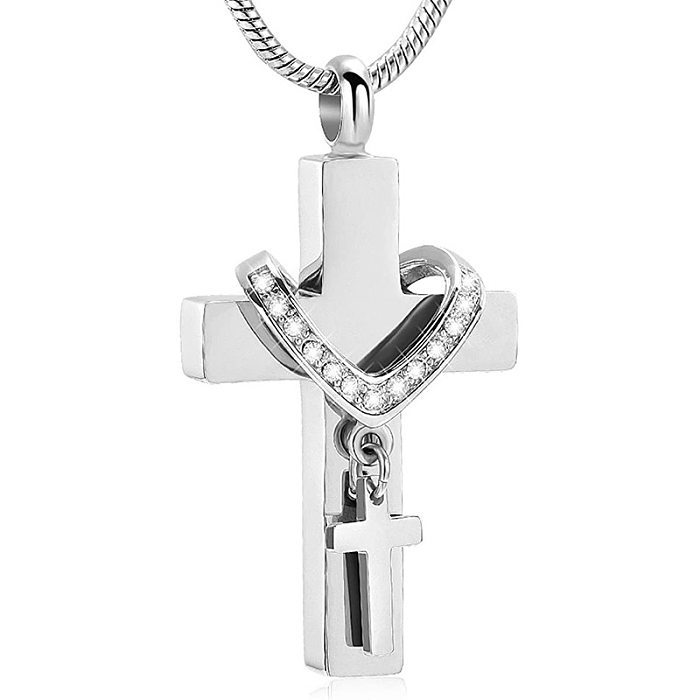 Streetwear Kreuz Herzform Edelstahl Polierinlay Künstlicher Diamant Anhänger Halskette
