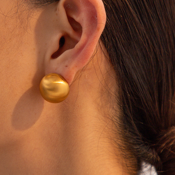 1 par de pinos de orelha banhados a ouro 18K, estilo IG, estilo simples, redondo, aço inoxidável