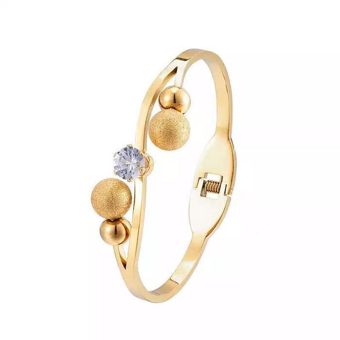 Lady Solid Color Stainless Steel Plating Inlay Artificial Gemstones Bangle