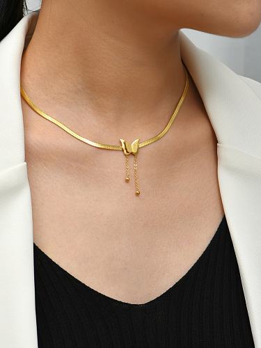 Modische Halskette mit Schmetterlingsanhänger aus galvanisiertem 18-Karat-Mattgold aus Edelstahl