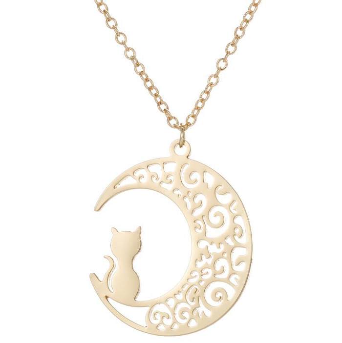 Collier avec pendentif plaqué en acier inoxydable, 1 pièce, Animal, lune, à la mode