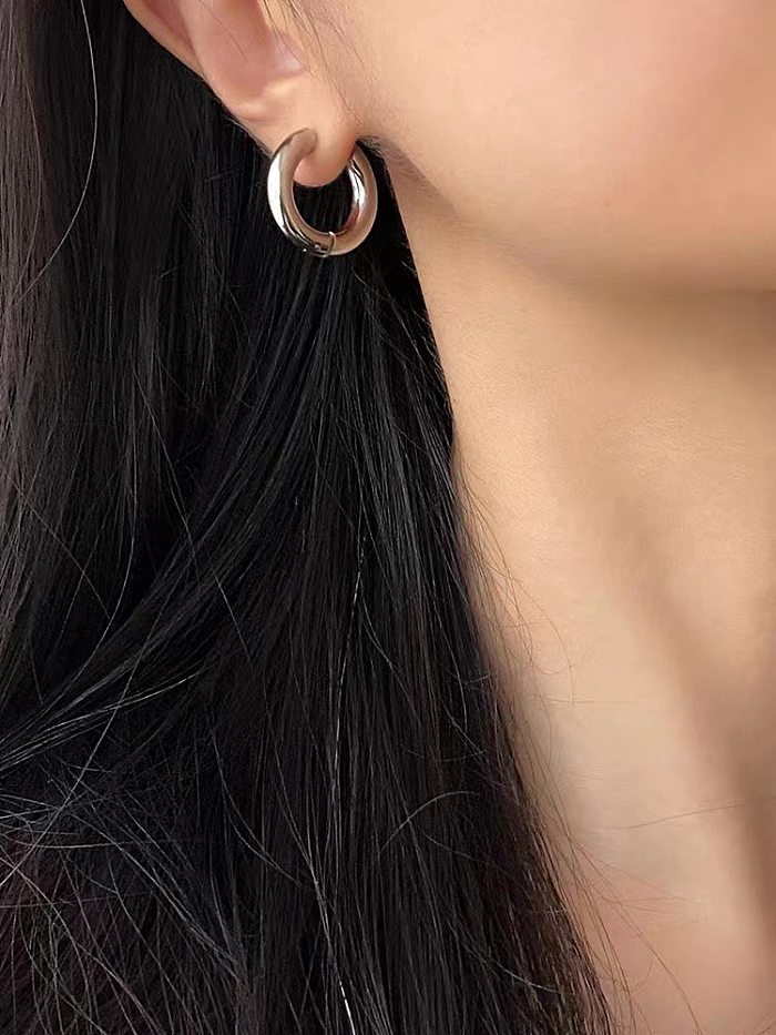 1 paire de boucles d'oreilles créoles en acier inoxydable, Style Vintage, géométrique, couleur unie, métal