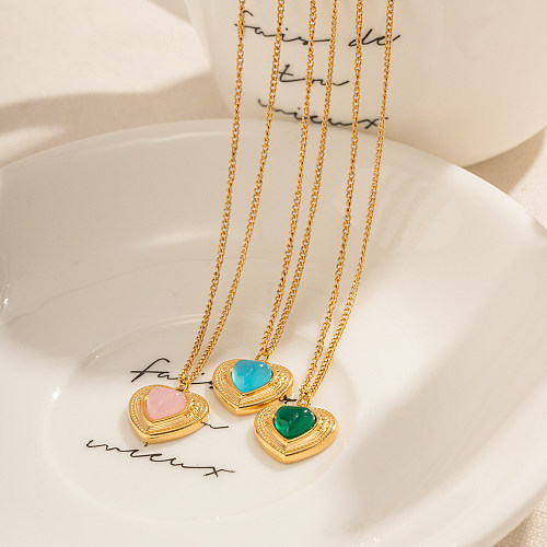 IG-Stil herzförmige Halskette mit Anhänger aus Edelstahl mit Intarsien-Opal-18-Karat-Vergoldung