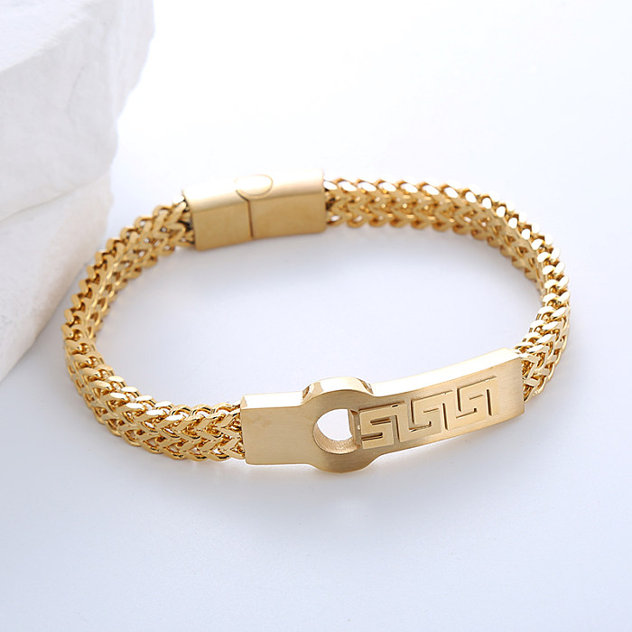 Hip-Hop Punk Roman Style Solid Color Stainless Steel Twist Plating Chain 18K Gold Plated Bracelets