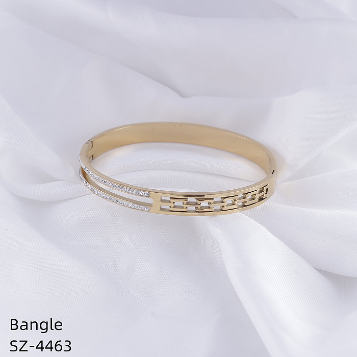 Wholesale Casual Classic Style Waves Stainless Steel Plating Inlay Gold Plated Silver Plated Rhinestones Bangle