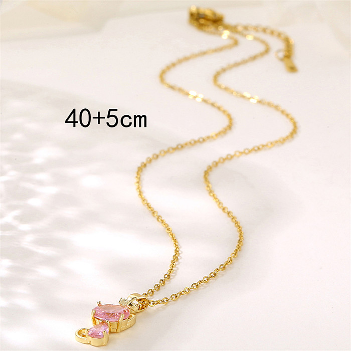 Halskette mit Anhänger „Sweet Cat“ aus Edelstahl mit Inlay und künstlichem Diamant