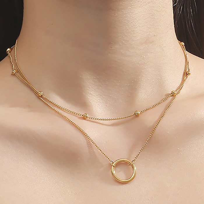 Lässige, moderne Kreis-Edelstahl-Polierbeschichtung mit 18-karätigem Gold überzogene, mehrschichtige Halsketten