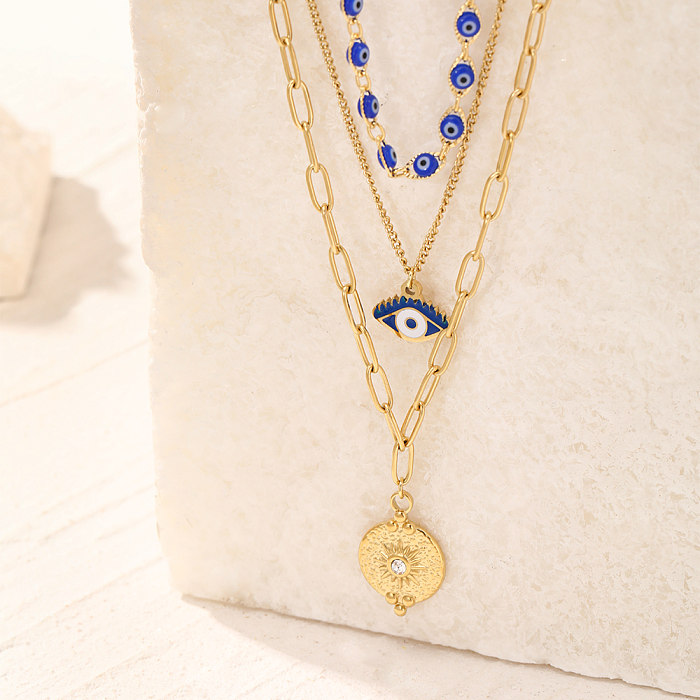 Elegant Shiny Devil'S Eye Stainless Steel  Plating Inlay Zircon 18K Gold Plated Layered Necklaces