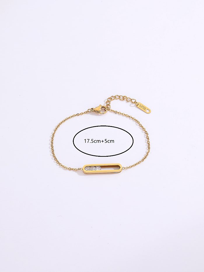 Pulsera de circón rectangular con incrustaciones de oro de 18 quilates de acero inoxidable simple y pequeña a la moda