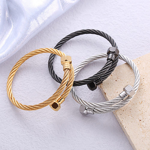 Wholesale Punk Solid Color Stainless Steel 18K Gold Plated Bangle