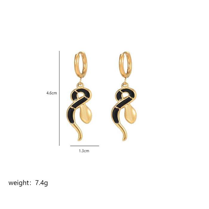 1 Paar „Queen Snake“-Ohrhänger mit Emaille-Beschichtung und Inlay aus Edelstahl mit Zirkon und 18-Karat-Vergoldung