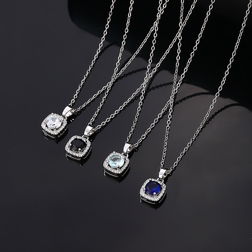 Hip-Hop Vintage Style Simple Style Square Stainless Steel  Alloy Plating Inlay Zircon Silver Plated Pendant Necklace