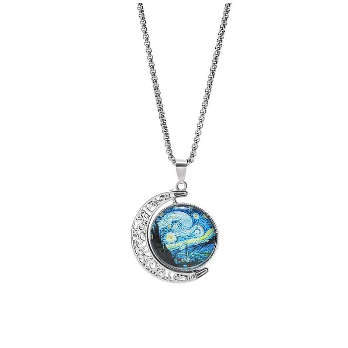 Casual Streetwear Moon Stainless Steel  Alloy Silver Plated Pendant Necklace