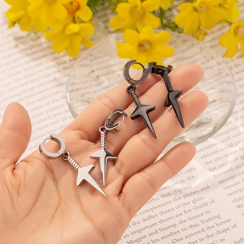 1 Pair Hip-Hop Cross Polishing Plating Stainless Steel  Rhodium Plated Drop Earrings