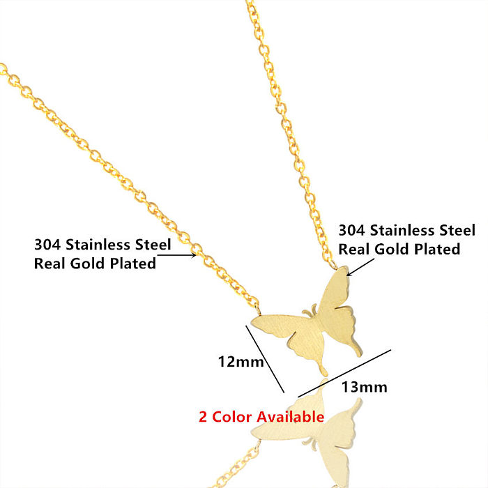 New Simple Real Gold Plating 18k Butterfly Necklace Pendant Jewelry Stainless Steel