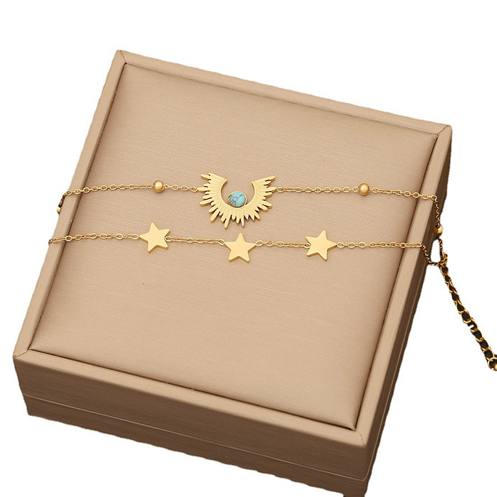 Vintage Style Star Titanium Steel Plating Inlay Turquoise 18K Gold Plated Bracelets