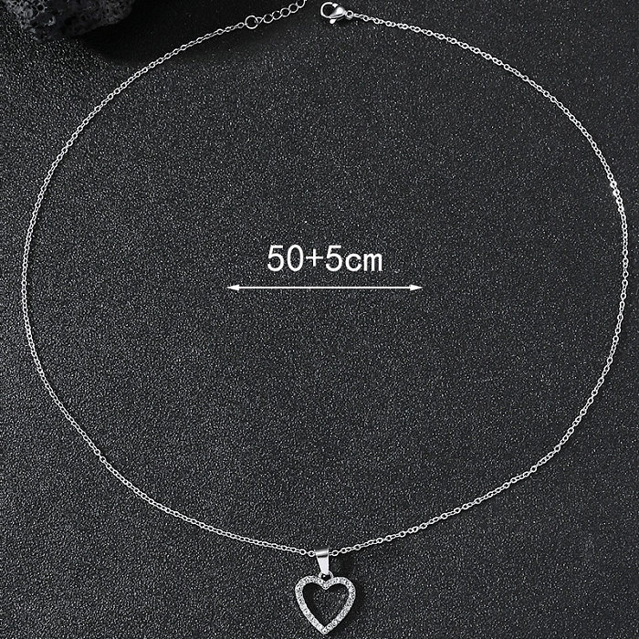 Collier pendentif en strass en acier inoxydable, alliage en forme de cœur, Style Simple, en vrac