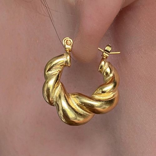 1 Pair Simple Style Twist Stainless Steel Plating 18K Gold Plated Hoop Earrings