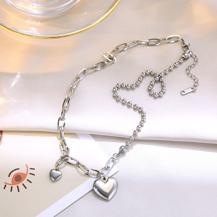 Hip-Hop Heart Shape Stainless Steel Polishing Long Necklace