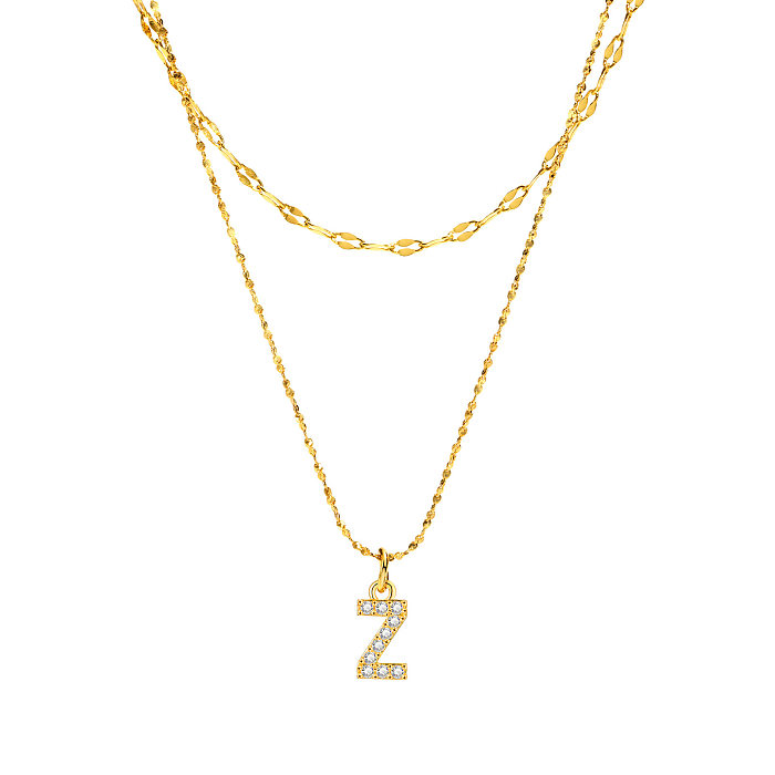 Simple Style Letter Stainless Steel  Copper Plating Inlay Zircon Layered Necklaces
