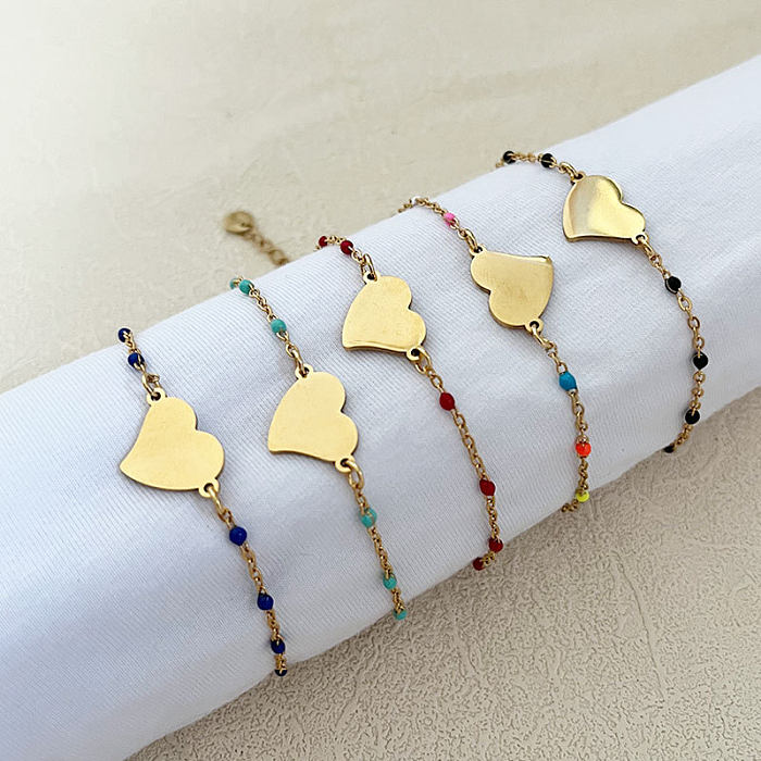 Simple Style Heart Shape Titanium Steel Plating Gold Plated Bracelets