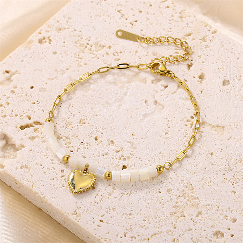 Cute Sweet Heart Shape Stainless Steel Opal Charm Bracelets