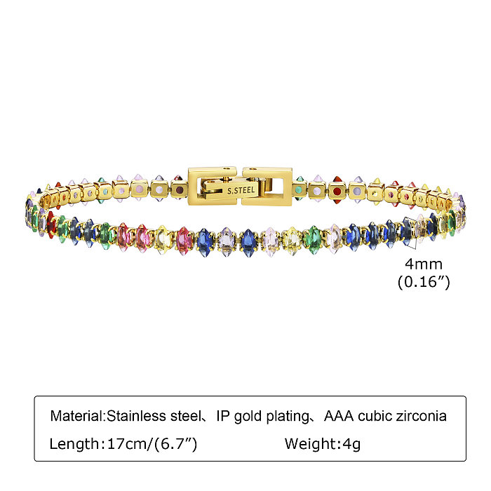 Simple Style Classic Style Colorful Stainless Steel Zircon Tennis Bracelet In Bulk