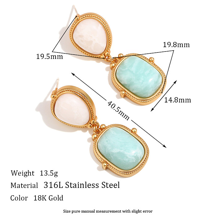 1 paire de boucles d'oreilles pendantes plaquées or 18 carats style vintage style simple style classique incrustation de placage en acier inoxydable pierre naturelle