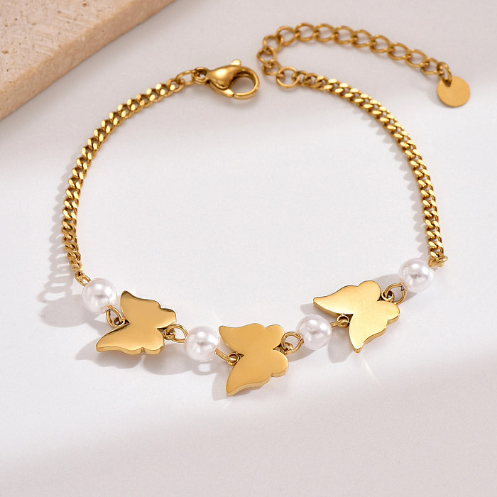 Wholesale French Style Modern Style Classic Style Butterfly Stainless Steel Plating Gold Plated Bracelets
