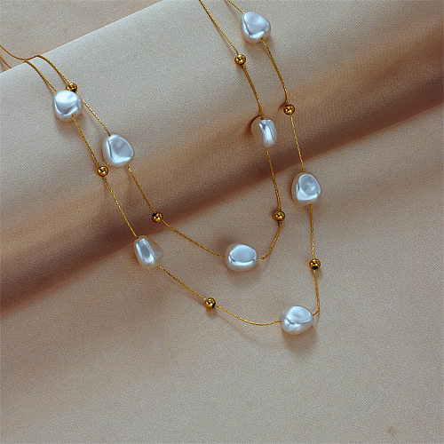 French Style Irregular Stainless Steel Pearl Plating Layered Necklaces 1 Piece