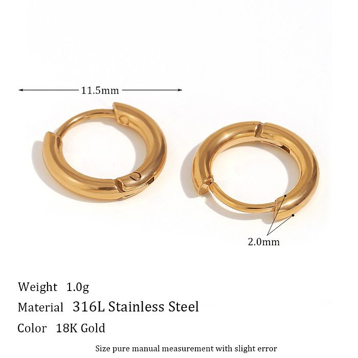 1 par de pendientes de aro chapados en oro de 18 quilates con incrustaciones de circonita de acero inoxidable con incrustaciones de color sólido redondo de estilo simple