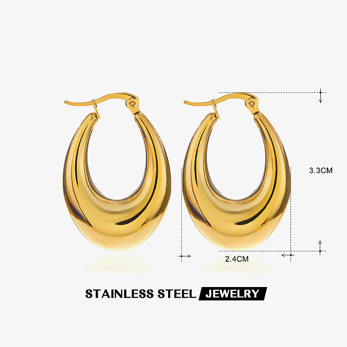 1 par de brincos banhados a ouro 18K de aço inoxidável com revestimento oval de estilo simples