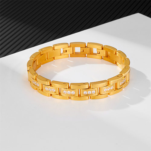 Pulseira de strass embutida em aço inoxidável em forma de U estilo simples