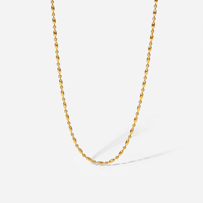 Moda simples 18K banhado a ouro oval corrente de contas colar de aço inoxidável ornamento feminino