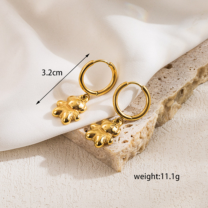 1 Pair Simple Style Commute Sun Tree Bear Plating Stainless Steel  18K Gold Plated Drop Earrings