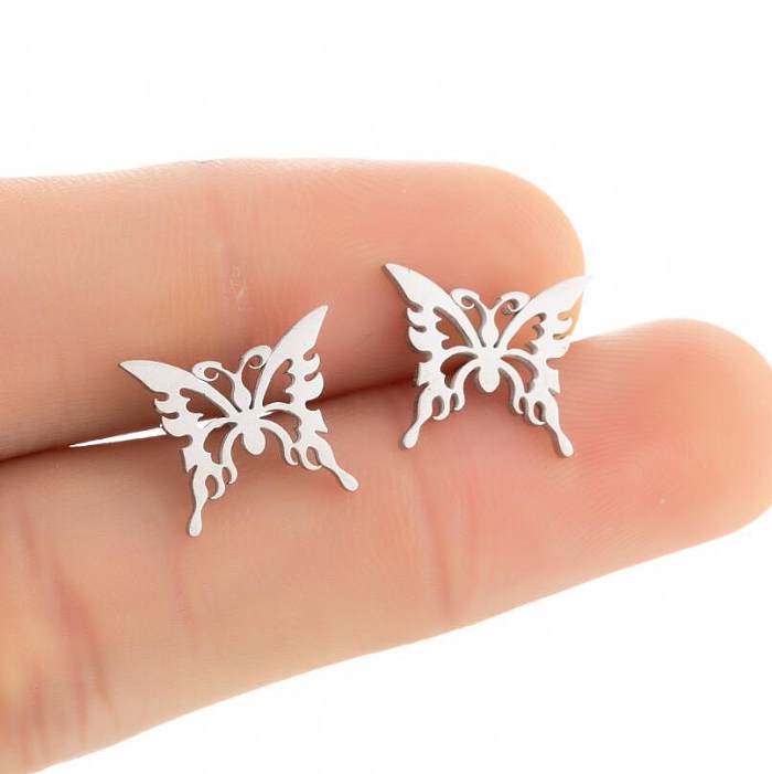 Women'S Simple Style Butterfly Stainless Steel  No Inlaid Ear Studs Plating Stainless Steel  Earrings