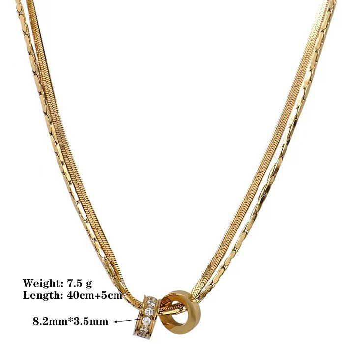 Schlichte Doppelring-Halsketten mit Edelstahlbeschichtung und Inlay aus künstlichen Diamanten