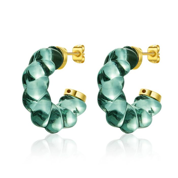 1 Pair Simple Style C Shape Plating Stainless Steel  Resin Gold Plated Ear Studs