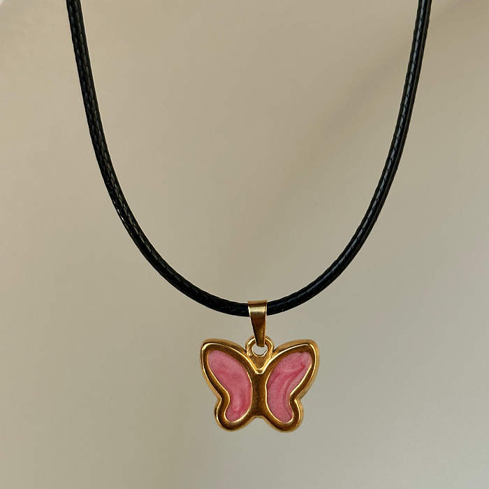 Klassische Halskette mit Schmetterlings-Emaille-Anhänger aus Edelstahl