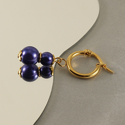 1 Pair Elegant Classical Round Pearl Plating Stainless Steel  18K Gold Plated Drop Earrings