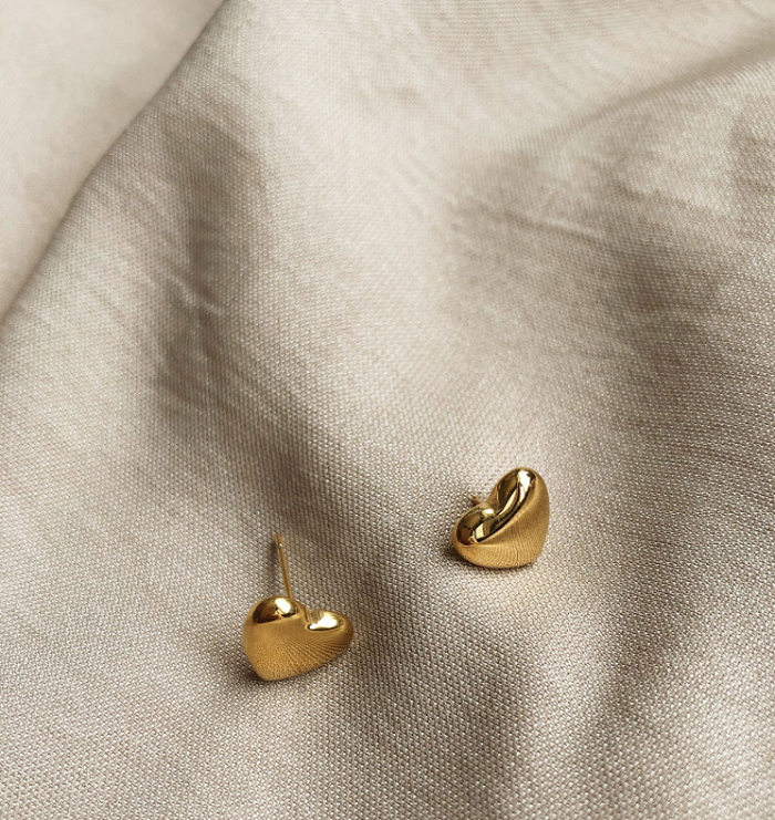 Simple Heart Glossy Heart Stainless Steel Gold Plated Earrings Wholesale jewelry