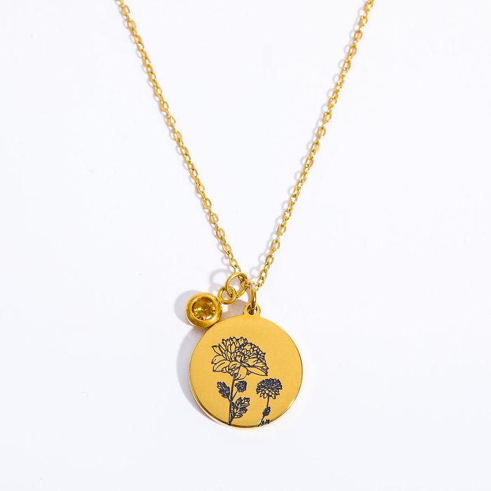 1 Piece Fashion Flower Petal Lotus Stainless Steel Plating Birthstone Zircon Pendant Necklace