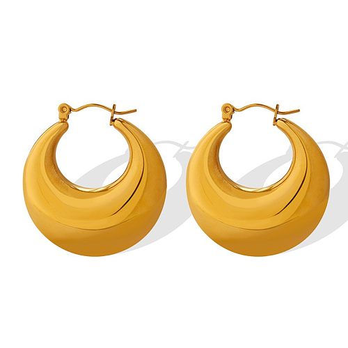 Simple Retro Golden Glossy Medium Size Titanium Stud Earrings