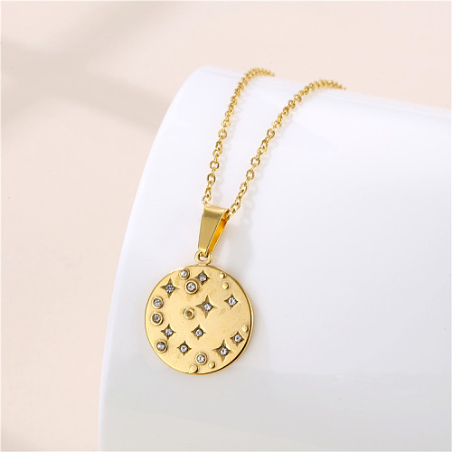 1 Piece Fashion Round Star Stainless Steel  Stainless Steel Plating Inlay Zircon Pendant Necklace