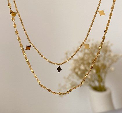 Mehrschichtige Halsketten mit Stern-Edelstahlbeschichtung im schlichten Stil, 1 Stück