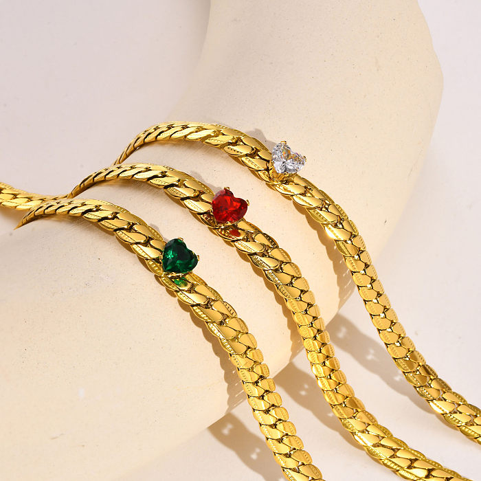Collar chapado en oro de 18 quilates con incrustaciones de acero inoxidable con forma de corazón de estilo simple de IG