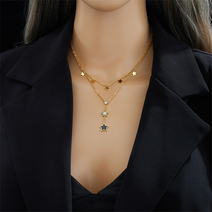 Fashion Star Mehrschichtige Halsketten mit Inlay aus künstlichen Edelsteinen aus Edelstahl, 1 Stück
