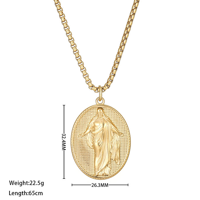 Retro Streetwear Oval Stainless Steel  Stainless Steel Plating Pendant Necklace
