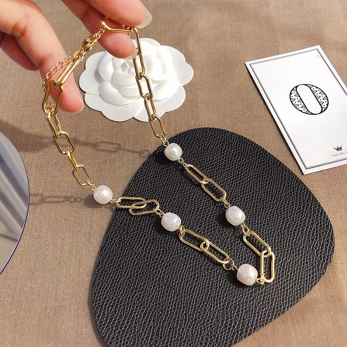 Collier de perles géométriques en acier inoxydable de style moderne