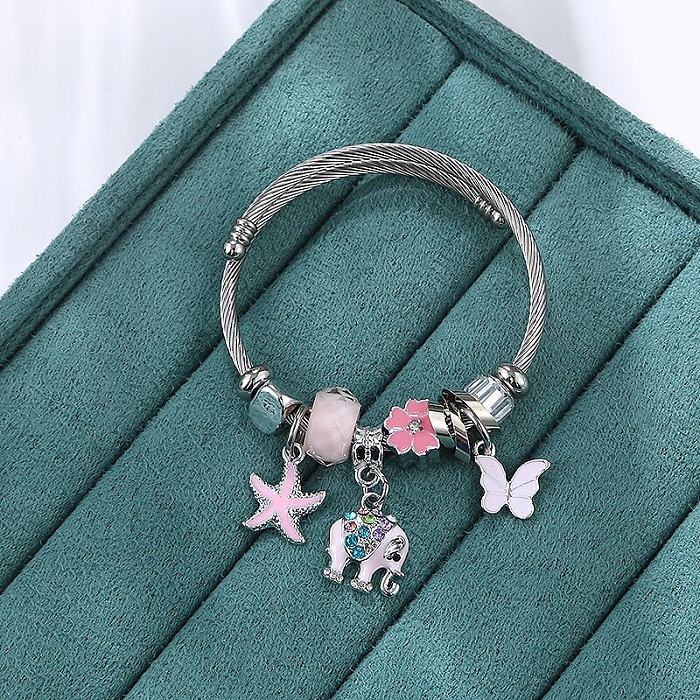 Bracelet plaqué en acier inoxydable avec nœud papillon, mignon, étoile de mer, abeille